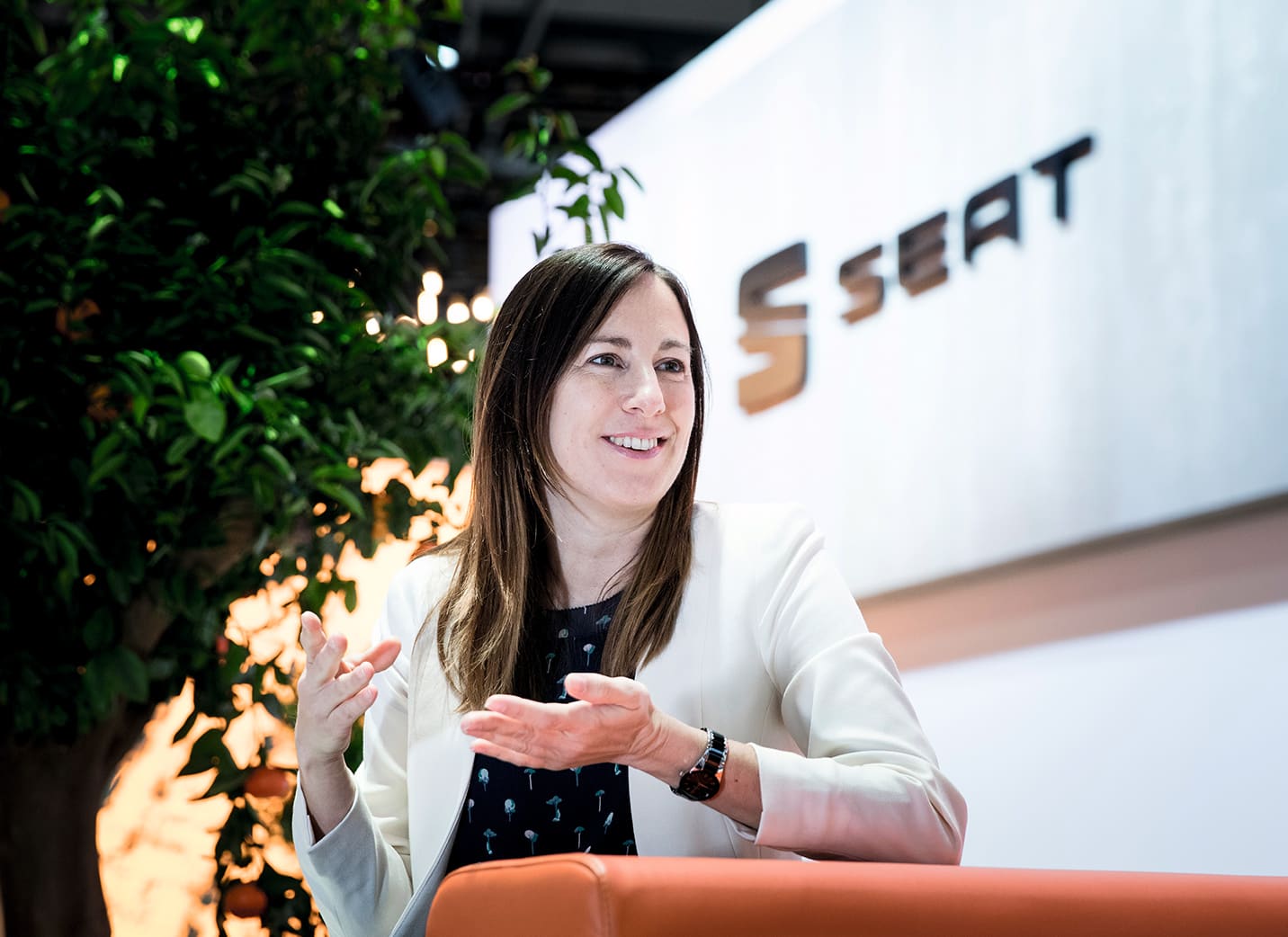 SEAT Manager of Infotainment and Connected Car Leyre Olavarria speaking
