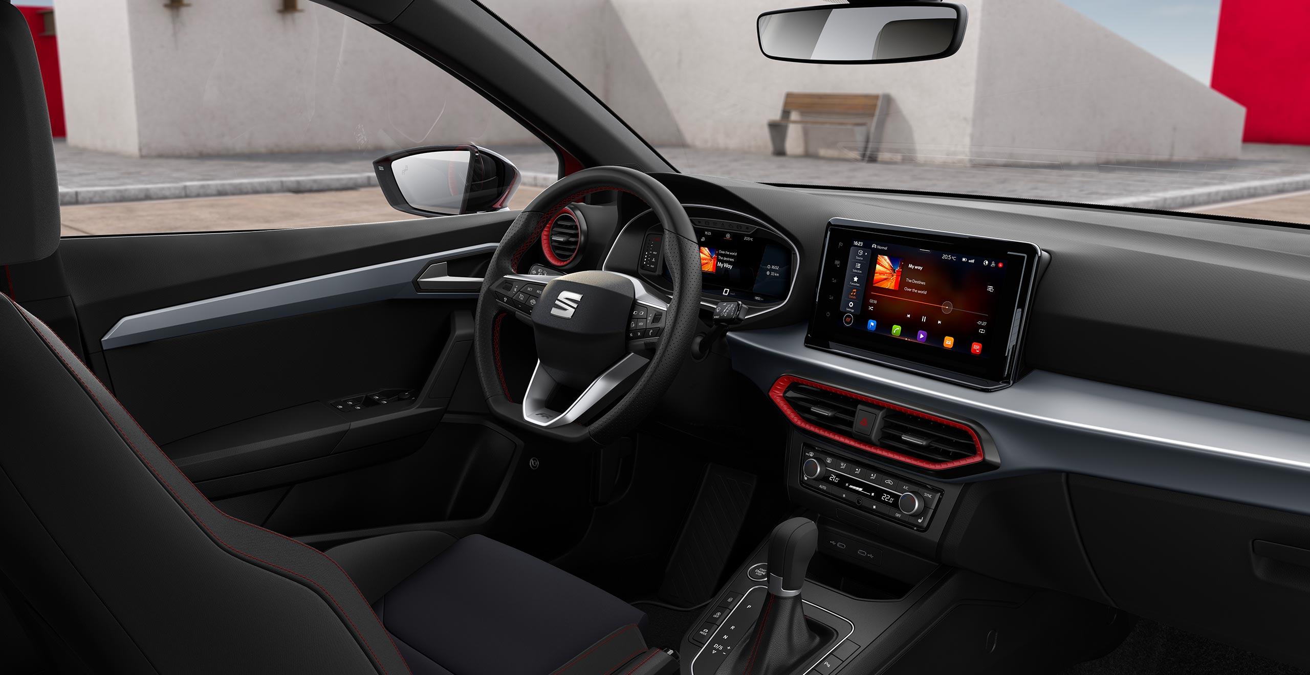 SEAT Ibiza´s car interior with a 9.2″ floating touchscreen and a fully digital 10.25'' driver cockpit.