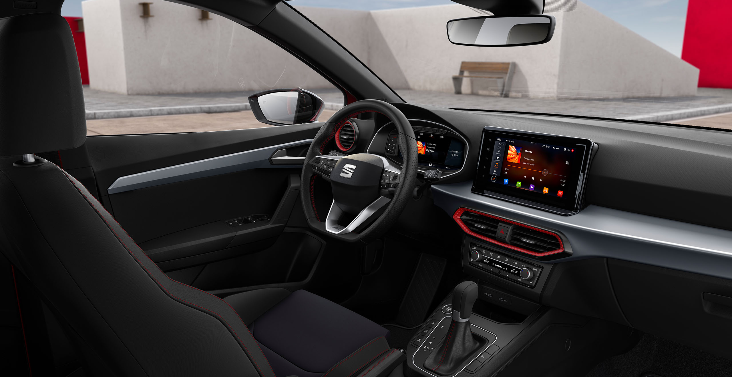 SEAT Ibiza´s car interior with a 9.2″ floating touchscreen and a fully digital 10.25'' driver cockpit.